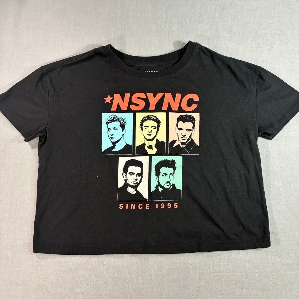 NSYNC Since 1995 Crop Top T-Shirt Women’s Small Black Boy Band Graphic
